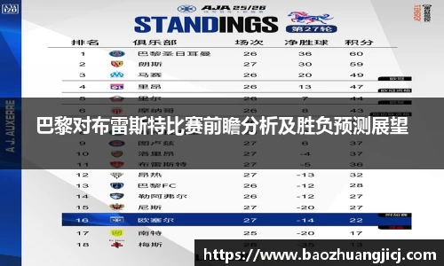 巴黎对布雷斯特比赛前瞻分析及胜负预测展望